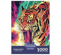 Art de la Puissance du Tigre Animal 1000 Pièces Puzzles Adultes Jeux Éducatifs Jeu De Défi Familial Cadeaux d'anniversaire pour Noël Décoration Intérieure Relaxation Et Sagesse 70x50cm/1000pcs