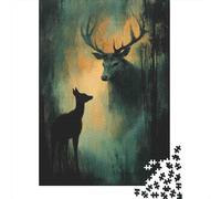 Art de la Silhouette du cerf 1000 Pièces Carton Extra Épais Puzzle Classique Couple Partenaires Entraînement du Cerveau Belle Décoration Idée Cadeau 52x38cm/1000pcs