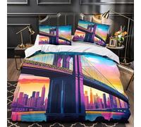 Art de la Silhouette du Pont Housse de Couette 3D Imprimée Microfibre Hypoallergique Super Douce Parure de Lit Fermeture Éclair Douce Confortable for Filles Ado Single（140x200cm）