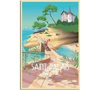 Art de la toile Affiche Saint Palais Sur Mer Le Sentier Des Douaniers Affiche De Voyage Vintage Peintures Murales Images Décoratives pour Salon Sans cadre 30x45cm