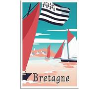 Art de la toile Bretagne Voilier Vintage Voyage Affiche Décor À La Maison Toile Peintures Décoratives Mur Art Chambre Sans cadre 30x45cm