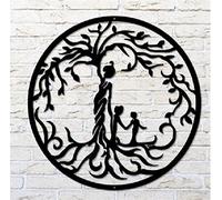 Art De L'arbre De Vie,Art Mural En Métal,Décoration Murale En Métal,Décoration Murale Arbre De Vie En Métal,murale Avec Mère Et Enfant,Plaque Murale En Fer Rond Avec Silhouette Noir Décoration ( Color