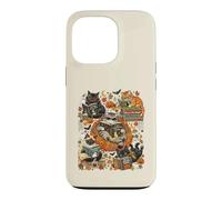 Art de Lecture Amusant pour Halloween avec Chat, fantôme, Citrouille Coque pour iPhone 13 Pro