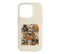Art de Lecture Amusant pour Halloween avec Chat, fantôme, Citrouille Coque pour iPhone 14 Pro