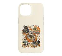 Art de Lecture Amusant pour Halloween avec Chat, fantôme, Citrouille Coque pour iPhone 15