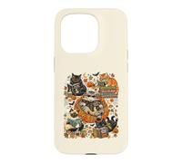 Art de Lecture Amusant pour Halloween avec Chat, fantôme, Citrouille Coque pour iPhone 15 Pro