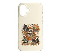 Art de Lecture Amusant pour Halloween avec Chat, fantôme, Citrouille Coque pour iPhone 16