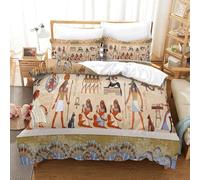 Art de l'Égypte Ancienne-Illustration Style Hiéroglyphique Ensemble De Literie 3D Housse De Couette Microfibre Linge De Lit avec Taie d'oreiller 3 Pièces Double（200x200cm）