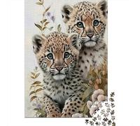 Art de Leopard Cubs 1000 Pièce Stock De Cartes Premium Puzzle De Bricolage Adolescents Fans 12-18 Ans Défi du Jeu Éducatif Soulagement du Stress Décoration 52x38cm/1000pcs