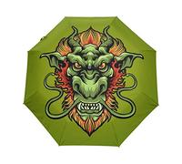 Art De Lion en Colère Vert Parapluie Pliable Pliant à Ouverture Automatique Parapluies Pliant Coupe-Vent pour Voyager Plage Femmes Enfants Homme Fille