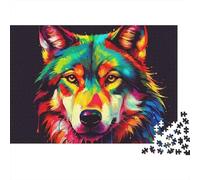Art de Loup coloré 1000 Pièces Puzzle Impossible Belle Décoration Familiale Portrait de Loup Arc-en-Ciel Puzzles Jouets De Difficiles pour La Famille 52x38cm/1000pcs