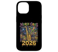 Art de Mascarade de Saxophone Jazz New Orleans de Mardi Gras 2026 Coque pour iPhone 14