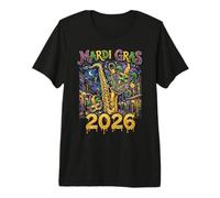 Art de Mascarade de Saxophone Jazz New Orleans de Mardi Gras 2026 T-Shirt Haut de Gamme