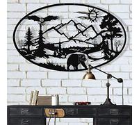 Art de Montagne, Art Mural en métal, Art de la forêt en métal, Décoration Murale en métal, Décoration d'intérieur, Art d'ours en métal (100x60 cm)