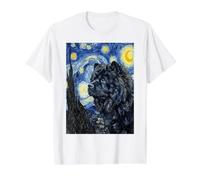 Art de Nuit étoilée Noir de Van Gogh avec Chien Chow Chow T-Shirt Graphique avec Valeur, Homme, Blanc, S
