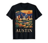 Art de Paysage Urbain Vintage rétro d'Austin Texas Skyline T-Shirt