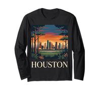 Art de Paysage Urbain Vintage rétro de Houston Skyline Texas Manche Longue