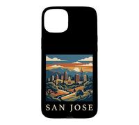 Art de Paysage Urbain Vintage rétro de la Ligne d'horizon de San Jose en Californie Coque pour iPhone 15 Plus