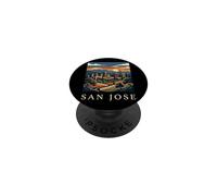 Art de Paysage Urbain Vintage rétro de la Ligne d'horizon de San Jose en Californie PopSockets PopGrip Adhésif