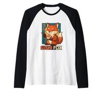 Art de Personnage Mignon Japonais rétro de Sushi Fox Manche Raglan