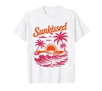 Art de Plage : Coucher de Soleil Tropical et Palmiers T-Shirt Graphique avec Valeur, Homme, Blanc, L