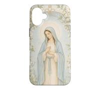 Art de prière catholique de la Vierge Marie Florale avec Une grâce paisible Coque pour iPhone 16 Plus