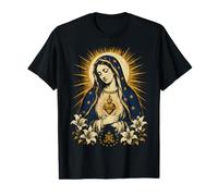 Art de prière catholique en Forme de cœur avec lys de la Vierge Marie Mariale T-Shirt Graphique avec Valeur