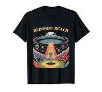 Art de Science-Fiction rétro avec enlèvement d'ovnis par Un Extraterrestre à Redondo Beach T-Shirt