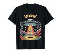 Art de Science-Fiction rétro avec enlèvement d'ovnis par Un Extraterrestre à Rome T-Shirt