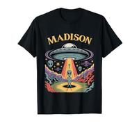Art de Science-Fiction rétro avec enlèvement d'ovnis par Un Extraterrestre de Madison T-Shirt