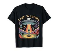 Art de Science-Fiction rétro d'enlèvement d'ovnis par des extraterrestres sur Le lac Waconia T-Shirt