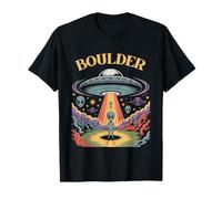 Art de Science-Fiction rétro d'enlèvement d'ovnis par Un Extraterrestre à Boulder T-Shirt