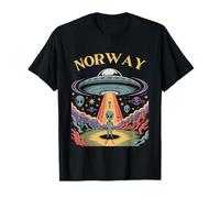 Art de Science-Fiction rétro d'enlèvement d'ovnis par Un Extraterrestre en Norvège T-Shirt