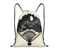 Art De Silhouette De Paysage avec Éventail Noir Sac De Sport Sacs De Sports Réglable Unisexe Sac À Cordon pour Cosmétiques Piscine Femmes 36X42Cm