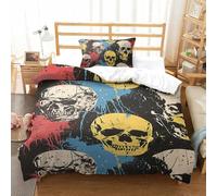 Art de Squelette Housse De Couette 2 Pièces 3D Crâne Lits en Microfibre Ensemble avec 1 Taies d'oreiller Et Fermeture Éclair pour Adultes Enfants Single(135x200cm)