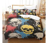 Art de Squelette Housse De Couette 3 Pièces 3D Crâne Lits en Microfibre Ensemble avec 2 X Taies d'oreiller avec Fermeture Éclair pour Ado Adulte Crâne