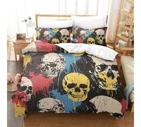 Art de Squelette Housse De Couette 3 Pièces 3D Crâne Lits en Microfibre Ensemble avec Taie d'oreiller Et Fermeture Éclair pour Adultes Adolescents Et Enfants King(220x240cm)