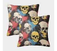 Art de Squelette Taie Oreiller Lot De 2 Crâne Housses De Coussin Decoratif Coussin Canape Douce pour Maison Salon avec Fermeture Éclair Invisible Decoration Maison 40x40cm