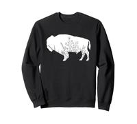 Art de Style Silhouette Animale de Bison, de Buffle, de Fleurs Sauvages Sweatshirt