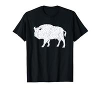 Art de Style Silhouette Animale de Bison, de Buffle, de Fleurs Sauvages T-Shirt