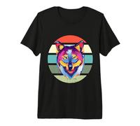 Art de tête de Loup coloré Face Wollf Lover Faune Animaux T-Shirt Haut de Gamme