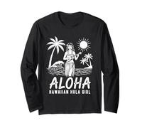 Art de Vacances Tropical Vintage Aloha Hawaii Hula Dancer Manche Longue
