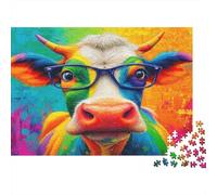 Art de Vache colorée Bundle Puzzle 1000 Pièces Passionnés, Carton Solide,Cow with Glasses Poster Décoration Murale Maison, Exposition Murale, Cadeau Familial, Plaisir W nd 52x38cm/1000pcs