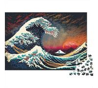 Art de Vague Japonais 1000 Pièces Carton Épais Puzzle Premium Collecteurs Décompression Défiant Décoration Murale Idée Cadeau 38x26cm/1000pcs