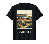 Art de Voyage rétro sur Les toits du château de Cardiff, Pays de Galles T-Shirt
