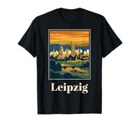 Art de Voyage Vintage rétro Skyline Landmark de Leipzig, Allemagne T-Shirt