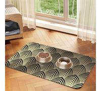 Art Deco Black Champaigne Gold Scales Seashells,Waterproof Pet Feeding Mat,PU Leather Placemats for Cat Dog Water Bowl,Food Mats,30x45cm