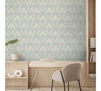 Campanule Muriva Papier M66124 Sauge Élégant Vinyle Géométrique Art Déco Leaves