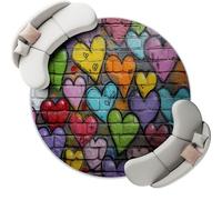 Art Déco Couleur Doux Tapis Rond 90 cm, Lavable Antidérapant Poil Ras Carpet, Motif Ville Graffitis en Forme De Cœur Descente de Lit Chambre Adulte Salon Salle a Manger Bureau Table Basse