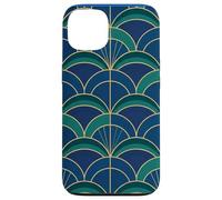 Art Deco Fan Pattern Vintage Style Blue Green Coque pour iPhone 13